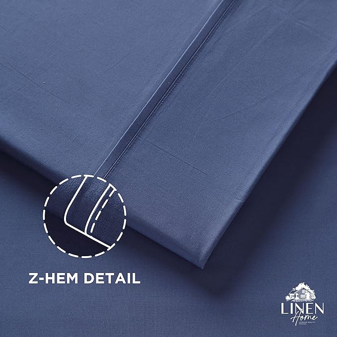 Linen Home 100% Cotton Percale Pillowcases King Size, Dark Blue, 2 Pieces of Pillow Case, Crisp and Cool Strong Bed Linen, 20 inches X 40 inches
