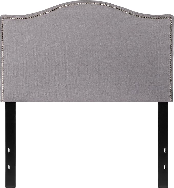 EMMA + OLIVER Upholstered Twin Size Headboard with Nailtrim in Light Gray Fabric