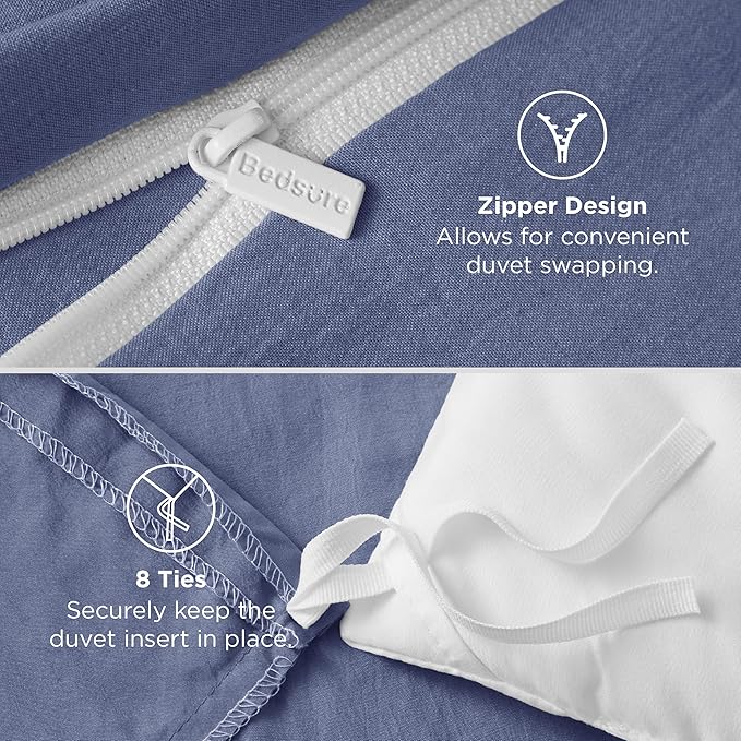 Bedsure Slate Blue Duvet Cover Full Size - 3 Pieces Prewashed Extra Soft Cotton-Like Polyester Bedding Set, Includes 1 Duvet Cover 80x90 Inches with Zipper Closure & 2 Pillow Shams, No Comforter