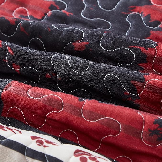Virah Bella 3 Piece King Cabin Quilt Bedding Set - Creekside Bear - Rustic Country Reversible Patchwork Comforter Set with Decorative Pillow Shams