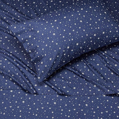Amazon Basics Kid's Soft Easy-Wash Lightweight Microfiber 3-Piece Sheet Set, Toddler, Navy Galaxy