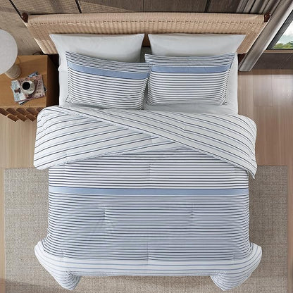 Eddie Bauer - King Comforter Set, Super Soft Bedding with Matching Shams, Two-Piece Back Closure, Modern Room Essentials (Cooper Stripe Blue, King)