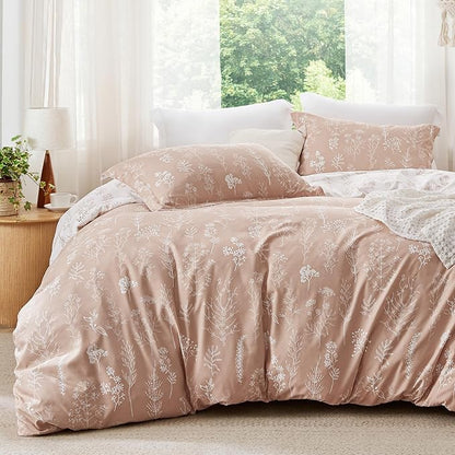 Bedsure Duvet Cover Queen Size - Reversible Pink Queen Duvet Cover Set with Zipper Closure, 3 Pieces Cute Floral Patterned Bedding Set with 8 Corner Ties and 2 Pillow Shams
