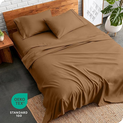 Bare Home Twin Sheet Set - 1800 Ultra-Soft Microfiber Twin Bed Sheets - Double Brushed - Deep Pockets - Easy Fit - 3 Piece Set - Bedding Sheets & Pillowcases (Twin, Caramel)