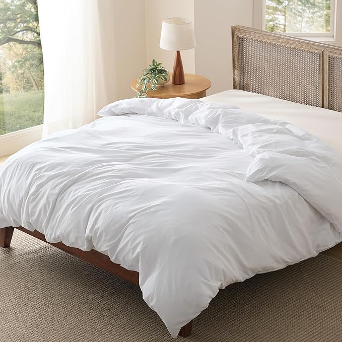 Bedsure Duvet Cover Full Size Only - Prewashed Cotton-Like Polyester Extra Soft All Season Bedding, Includes 1 Duvet Cover 80x90 Inches with Zipper Closure, White, Comforter Not Included