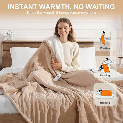 Full Size Electric Blanket 72''X84'' Heated Blanket - Heating Blanket with 5 Heating Level & 10 Hour Auto Off, Ultra Soft, Machine Washable & Overheating Protection, House Warming Gifts(Beige)