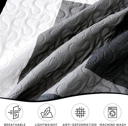 3 Piece Black Grey Quilt Set King Size Black White Gray Geometric Reversible Bedding Set Microfiber Lightweight Bedspread Coverlet with 2 Shams Modern Bed Covers for All Season, 106''x96''