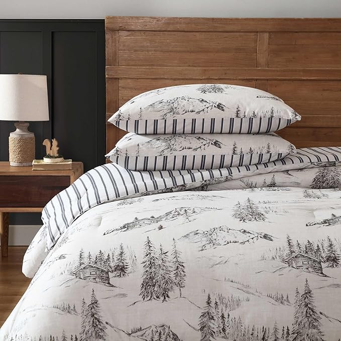 Eddie Bauer - King Comforter Set, Reversible Bedding with Matching Sham(s), Super Soft and Cozy Home Decor (Rocky Mountain Cabin Grey, King)