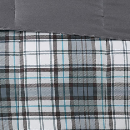 Madison Park Essentials Parkston Plaid Comforter, Matching Sham, 3M Scotchguard Stain Release Cover, Hypoallergenic All Season Bedding-Set, King/California King, Grey, 3 Piece