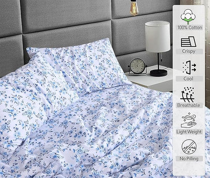 RUVANTI 100% Cotton Sheets – Queen Size Percale Bedding, Cooling & Breathable Floral Design, Durable with a Crisp, Soft & Comfortable Feel, 16" Deep Pocket, 4-Piece Set, Annual