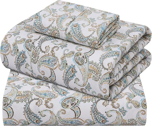 ZOYER 100% Cotton Sheets – Twin XL Size Percale Bedding, Cooling & Breathable, Durable with a Crisp, Soft & Comfortable Feel, 16" Deep Pocket, 3-Piece Set, Paisley Ornamental