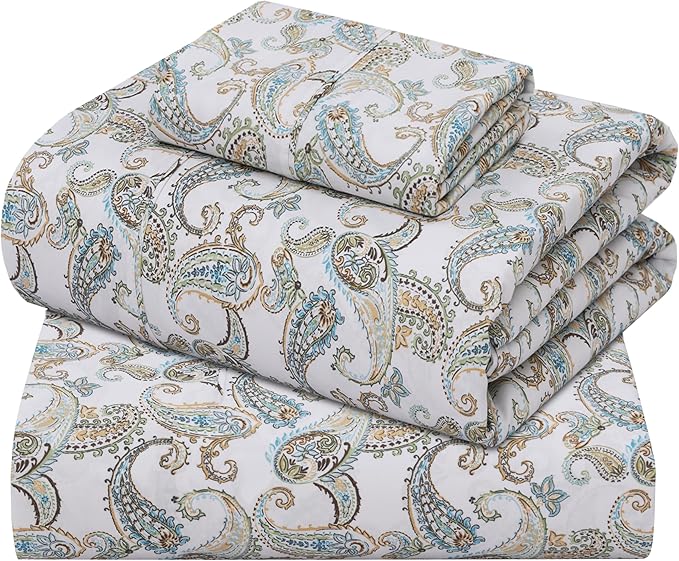 ZOYER 100% Cotton Sheets – Twin Size Percale Bedding, Cooling & Breathable, Durable with a Crisp, Soft & Comfortable Feel, 16" Deep Pocket, 3-Piece Set, Paisly Ornamental