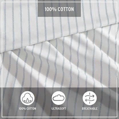Eddie Bauer - Queen Sheets, Cotton Percale Bedding Set, Crisp & Cool Home Decor (Essential Stripe White, Queen)