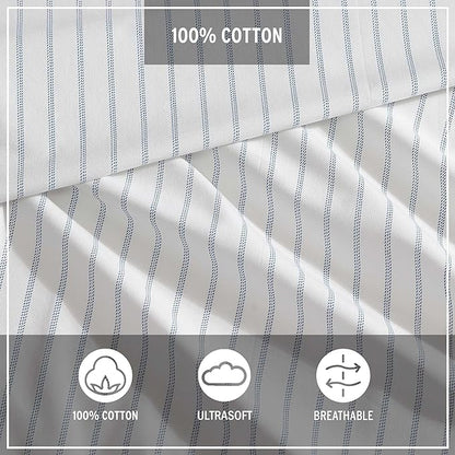 Eddie Bauer - King Sheets, Cotton Percale Bedding Set, Crisp & Cool Home Decor (Essential Stripe White, King)