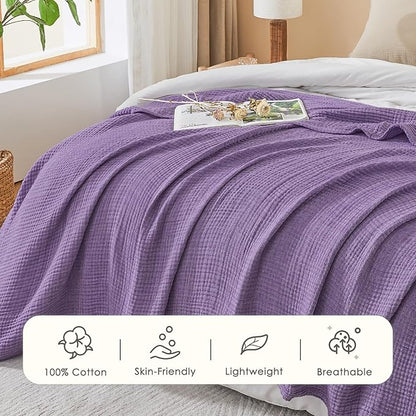 EMME Cotton Muslin Large Throw Blanket Couch Breathable Gauze Soft Lightweight Bed Blankets Adults (Heather Purple, 50"x70")