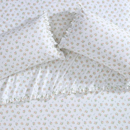 Laura Ashley - Full Sheet Set, Breathable Percale Cotton Bedding, 200 Thread Count, Floral Home Decor (Roseford Orange, Full)