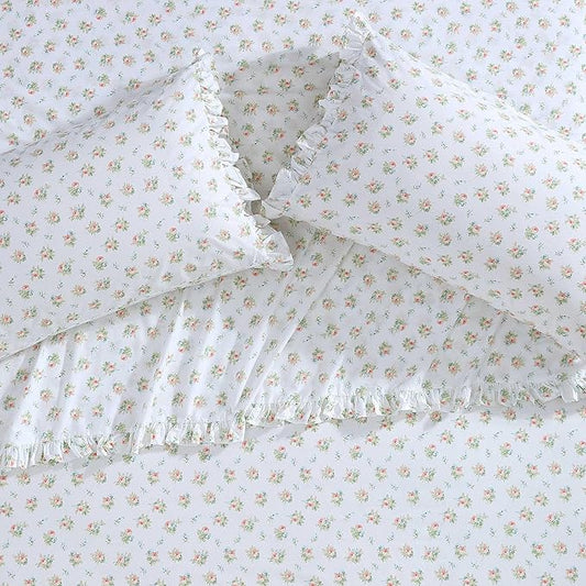 Laura Ashley - Standard Pillowcase Set, Breathable Percale Cotton Bedding, Floral Home Decor (Roseford Orange, 2 Piece)