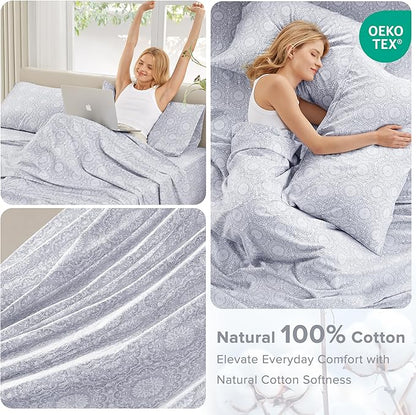 Comfort Spaces 100% Cotton Sheet Set Breathable, Lightweight, Soft with 12" Elastic Pocket Fits up to 14" Mattress, All Season Cozy Bedding, Matching Pillow Case, Twin Adelia Gray 3 Piece