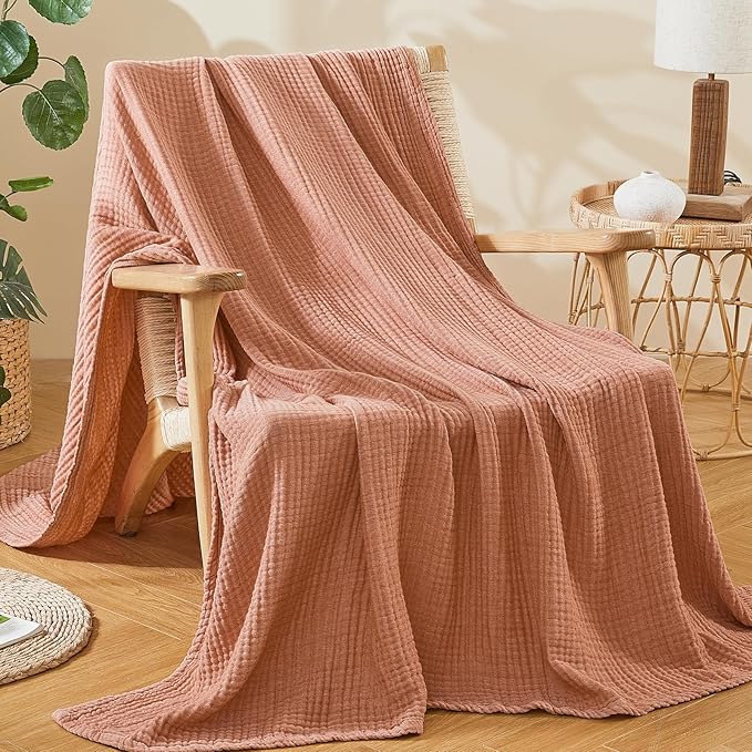 EMME Cotton Muslin Twin Blanket Breathable Gauze Blanket Soft Lightweight Blankets Adults Gifts for Women (Orange Red, 60"x80")