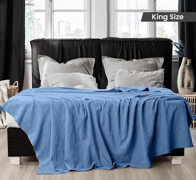 Utopia Bedding Wedgewood 100% Cotton Blanket [King Size - 90x108 Inch] Lightweight, Soft and Breathable Thermal Blanket for All Seasons