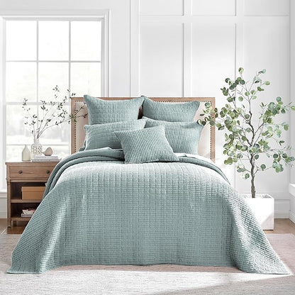Levtex Home Mills Waffle Full Bedspread Set (100x104in) with 2 Pillow Shams (26x20in) - Spa - Cotton Waffle Full Size Bedspread Set - Lightweight, Soft, Pre-Washed | Textured
