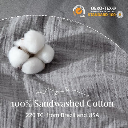 Gray Duvet Cover King, 100% Sandwashed Cotton Soft King Size Duvet Cover Set 3 Pieces with Zipper Clousre & Corner Buttons (Gray, King 104 x 90)