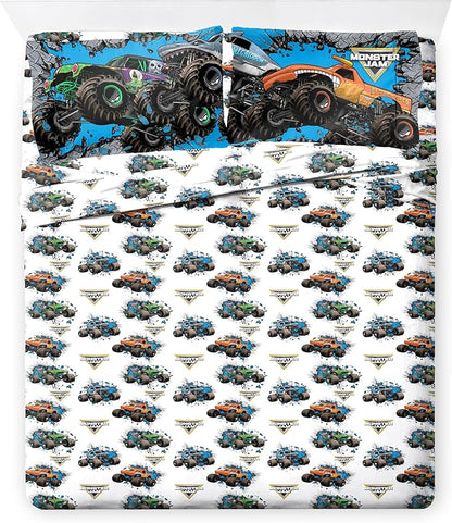Jay Franco Kids Comforter Set Includes Sheets and Pillow Covers - Soft and Cozy Bed Set for Stylish Room Decor, Gray - Monster Jam 01, 7 Piece Full Size Bedding