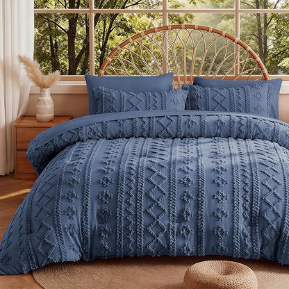 MR&HM California King Comforter Set Navy Blue, 7 Pieces Tufted Boho Beddding Sets, Farmhouse Bed in a Bag with 1 Comforter, 2 Pillow Shams, 2 Pillowcases, 1 Flat Sheet, 1 Fitted Sheet
