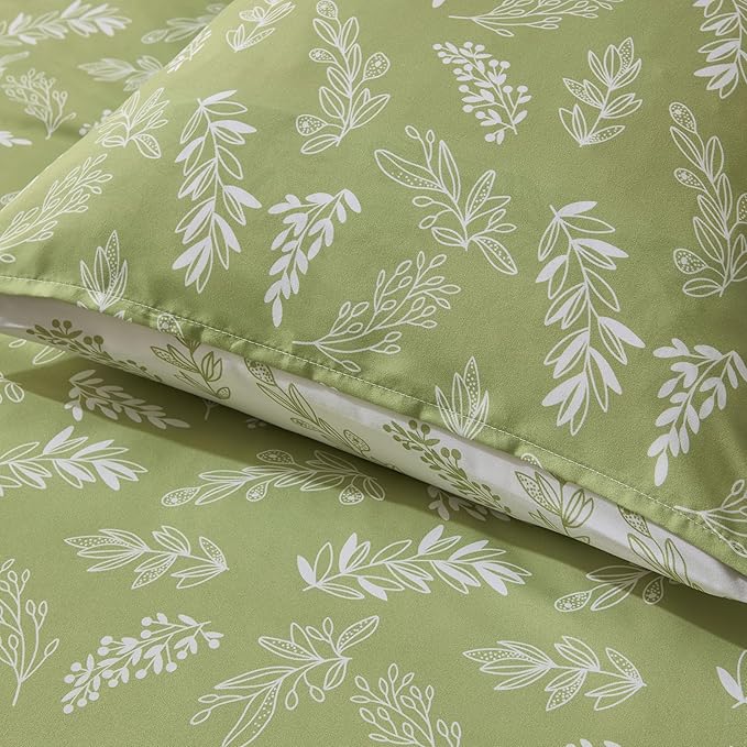 Nestl Queen Comforter Set - Sage Green Bed in a Bag Queen Size, 3 Pieces Reversible Bed Set, Soft Floral Bedding Set, All Season Botanical Comforters with Pillow Shams