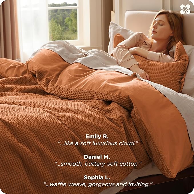 Bedsure Cotton Duvet Cover King - 100% Cotton Waffle Weave Terracotta Duvet Cover King Size, GentleSoft™ and Breathable Bedding Set for All Season, 3 Pieces, 104"x90"