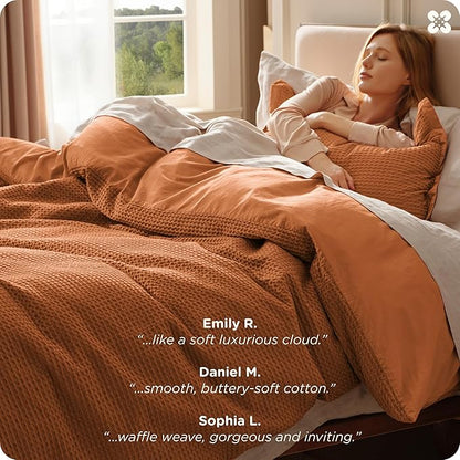 Bedsure Cotton Duvet Cover King - 100% Cotton Waffle Weave Terracotta Duvet Cover King Size, GentleSoft™ and Breathable Bedding Set for All Season, 3 Pieces, 104"x90"