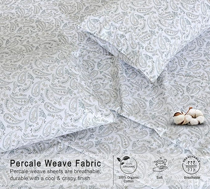 RUVANTI 100% Organic Cotton Sheets Twin Size, Percale Weave, GOTS Certified, 3-Piece Set, Deep Pocket 15", Crisp & Breathable, Soft Durable Bedding, Sábanas Algodón Orgánico – Ornate Oasis