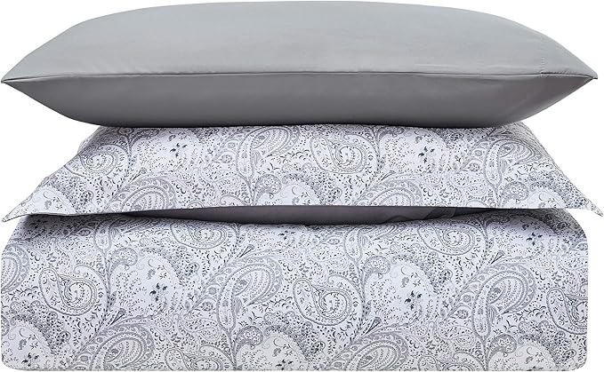 Mellanni Duvet Cover Set - 3 PC Iconic Collection Bedding Set - Hotel Luxury, Extra Soft & Cooling - Microfiber - Button Closure and Corner Ties (Twin, Paisley Gray)
