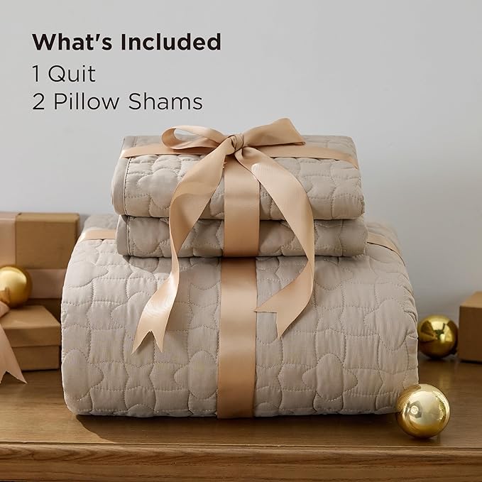Bedsure Quilts King Size - Lightweight Bedspreads King Size with Lucky Star Quilting, Soft Quilt Bedding Set, Taupe Comforter Set Coverlet for All Seasons with 2 Pillow Shams (106" x 96") | Skin-Friendly Soft, All-Season Comfort, Breathable, Lightweigh...