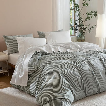 JIYUAN Queen Size Sheet Set, 4-Piece - 100% Washed Cotton, Linen-Like Soft & Breathable, Includes Deep Pocket Fitted & Flat Sheet with 2 Pillowcases, Hotel Quality, Solid Bright White