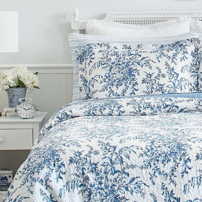 Laura Ashley Home - Bedford Collection - Luxury Premium Ultra Soft Quilt Set, Comfortable & Stylish, All Season Bedding, King, Delft