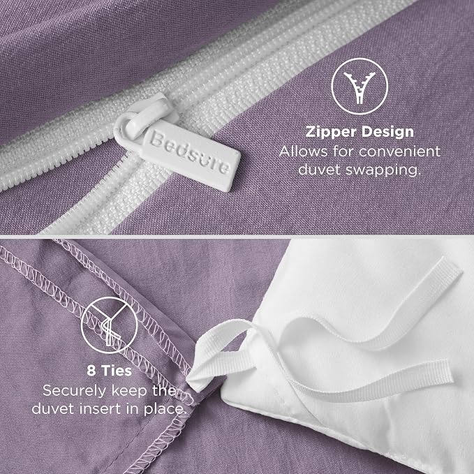 Bedsure Grayish Purple Duvet Cover Full Size - 3 Pieces Prewashed Extra Soft Cotton-Like Polyester Bedding Set, Includes 1 Duvet Cover 80x90 Inches with Zipper Closure & 2 Pillow Shams, No Comforter