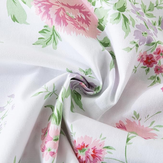 Zusbest 100% Cotton Pink Floral Pillow Cases Standard Size Set of 2, 19''×29'', Queen Size Shabby Rose Floral Pillowcases, Flower Printed Chic Pillow Covers Soft Envelope Queen Pillowcase Protectors