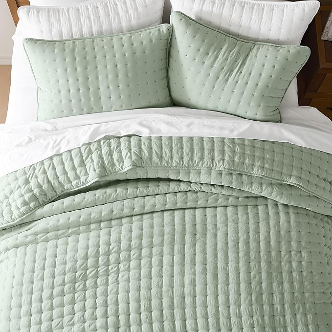 WDCOZY Sage Green Twin Quit Size Bedding Sets with Pillow Sham, Lightweight Soft Bedspread Coverlet, Quilted Blanket Thin Comforter Bed Cover for All Season, 2 Pieces, 68x90 inches