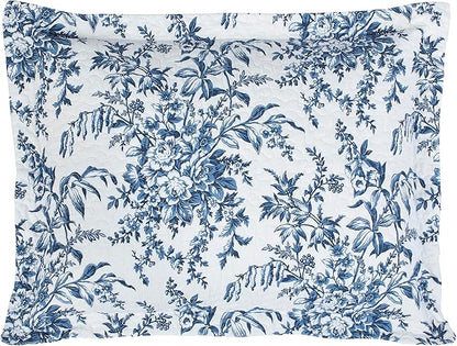 Laura Ashley - Queen Quilt Set, Reversible Cotton Bedding with Matching Shams, Home Decor for All Seasons (Bedford Delft Blue, Queen)