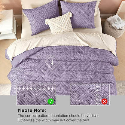 Litanika Grayish Purple Queen Comforter Set, 3 Pieces Tufted Boho Farmhouse Bedding Comforter Sets, Lightweight Fluffy Comforter Bed Set for All Season (90x90In Comforter and 2 Pillowcases)