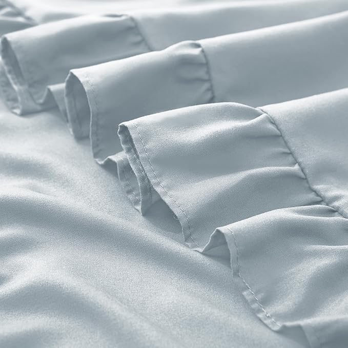 KKJIAF Ruffle Pillow Cases Queen Size Set of 2, Ruffled Pillow Covers with Envelope Closure, Wrinkle Resistant Ruffled Pillow Shams 20" x 30", Dusty Blue