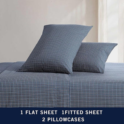 Nautica - Full Sheets, Premium Cotton Percale Bedding Set, Plaid Home Decor, Oeko-Tex Certified (Reece Plaid Navy, Full)
