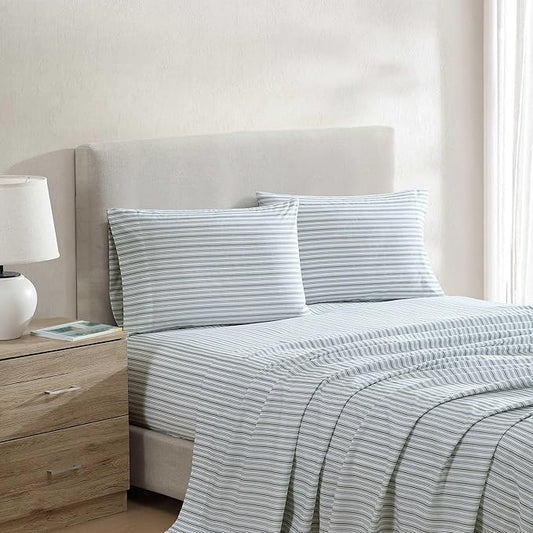 Nautica - Full Size Sheet Set, Crisp & Tailored Cooling Sheets with a Smooth Cotton Percale Lightweight Feel - Bed Sheets with Matching Pillowcases & Fitted Sheet (Coleridge Stripe Green)