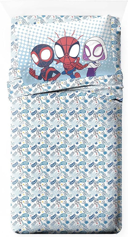 Jay Franco Kids Sheet Set with Fitted, Flat Sheets & Pillow Cover - Ultra-Soft Bedding with Pillowcase for Room Decor, Multi - Spidey & Friends, 3 Piece Twin