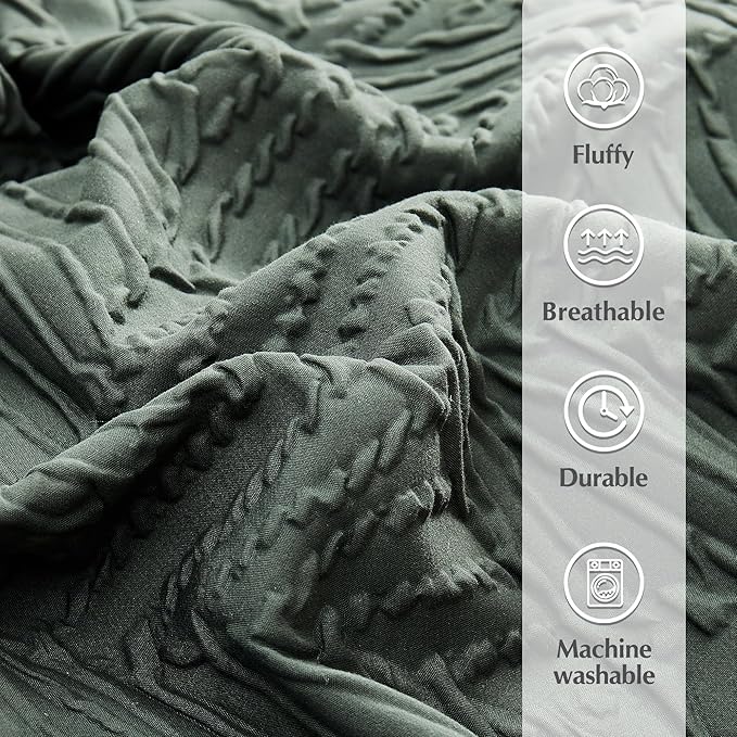 Geniospin Twin Comforter Set - 5 Pieces Dark Green Bedding Set, Botanical Textured Comforter Bed Set, All Season Lightweight Bed in a Bag with Comforter, Sheets, Pillowcases & Shams