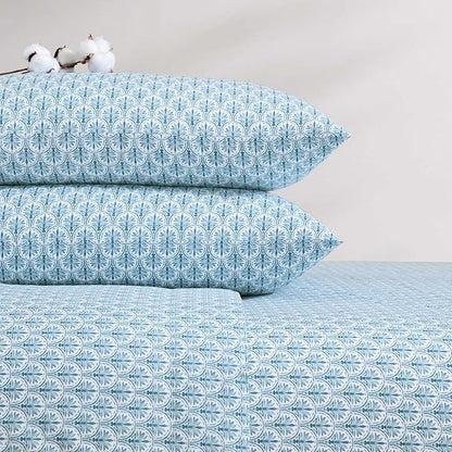 Tommy Bahama - King Sheet Set, Super Soft Cotton Percale Bedding with Matching Shams, Tropical Bedding Set, Oeko-Tex Certified (Coastal Batik Blue, King)