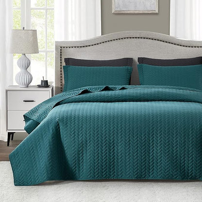 Maple&Stone Quilt Set Twin/Twin XL, Lightweight Teal Bedspread Ultrasonic Chevron Pattern Light Coverlet for All Season Comforter Bedding Decor - 2 Piece Twin Extra Long Bed Cover Sets