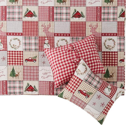 Levtex Home - Home for Christmas Bedspread Set - Queen Bedspread and Two Standard Shams - Patchwork - Green Red Taupe Cream - Bedspread (110X106in.) and Shams (20x26in.) - Cotton