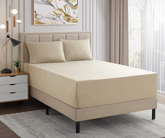 1500 Supreme Collection Extra Deep Pocket Sheets Set - Luxury Soft Bed Sheets, Wrinkle Free, Bedding, Over 40 Colors, 21 inch Extra Deep Pocket, King, Beige